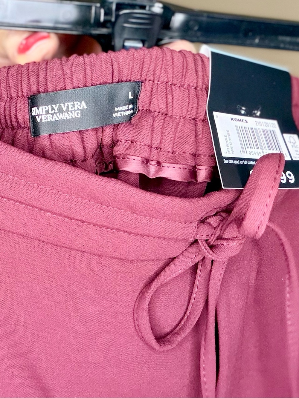 Simply Vera Vera Wang large Wine pants with Drawstring Waist - Picture 5 of 6
